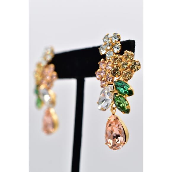 Jennifer Behr Bouquet Drop Crystal Earrings Prong Flower Signed Bin1 - Picture 2 of 16